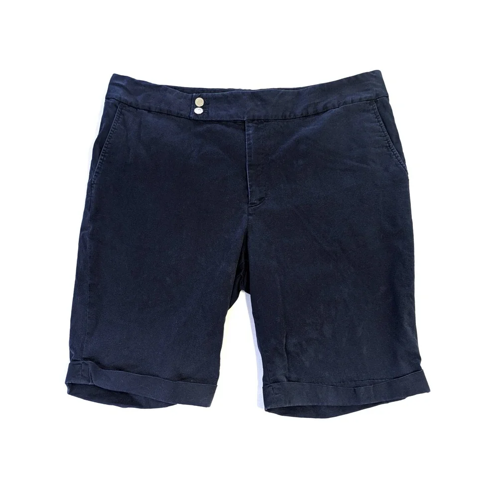 Chaps Navy Blue Chino Bermuda Shorts Womens Size 16 Cuffed Cotton Stretch